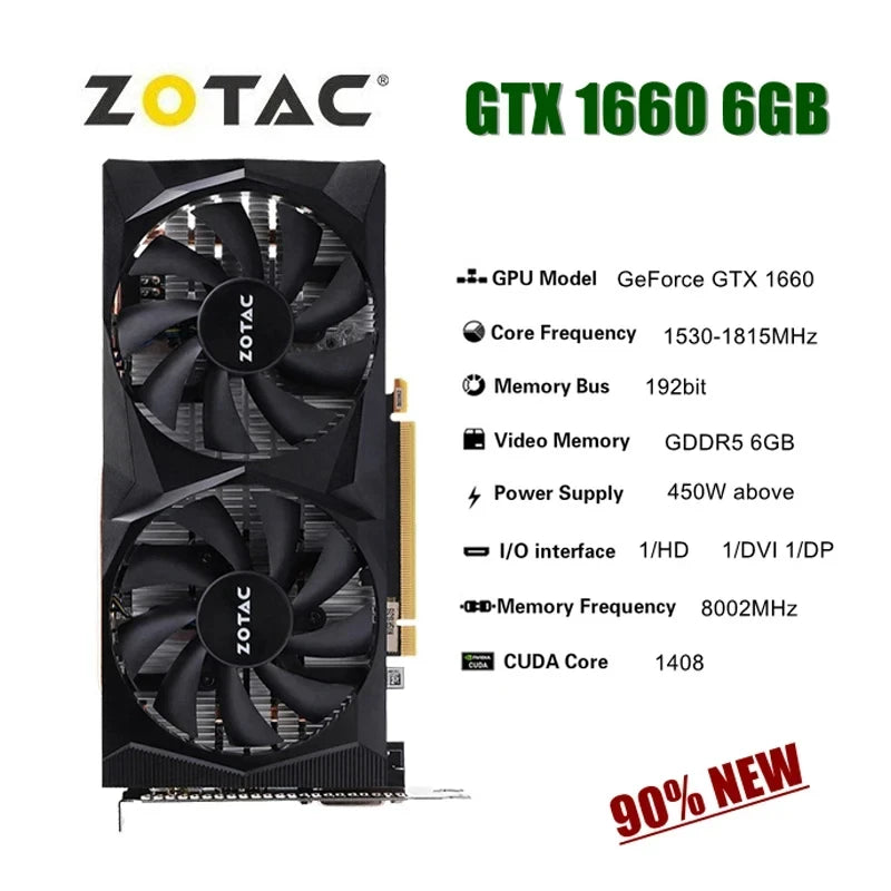 2024 Used GTX 1660Ti 6GB 1660 Super GAMING Video Cards GTX 1660 Ti 6G GDDR6 192bit GPU Graphic Card