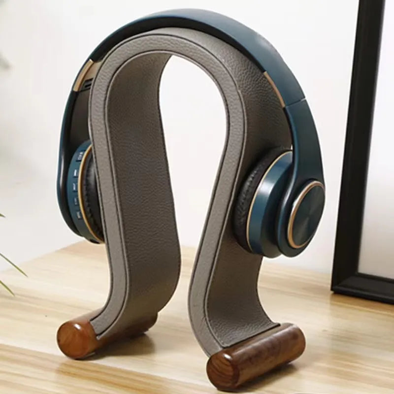 Universal Headphone Stand Wooden Leather Desk Headband Headphone Holder Rack for Airpods Max Beats Series Gaming Earphone Holder