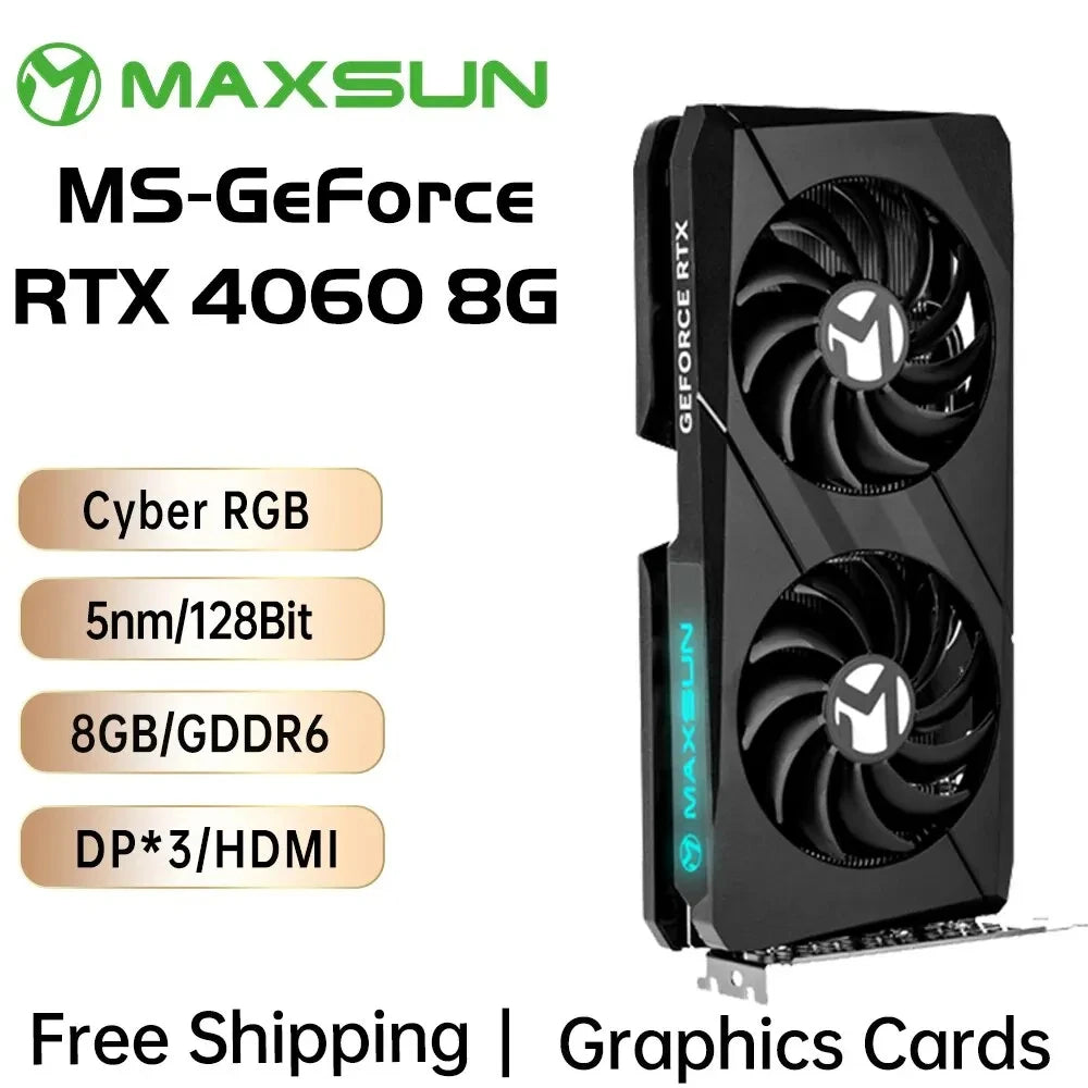 MAXSUN Graphics Cards RTX 4060 Terminator 8G GDDR6 GPU 128bit PCI Express 4.0 X8 Gaming Video Card Desktop Computer Components