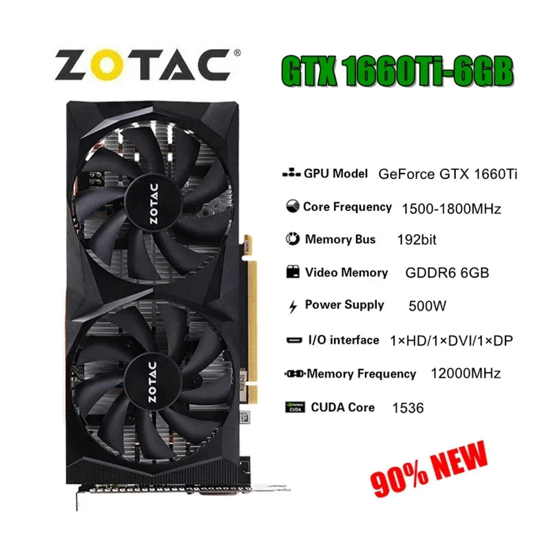 2024 Used GTX 1660Ti 6GB 1660 Super GAMING Video Cards GTX 1660 Ti 6G GDDR6 192bit GPU Graphic Card