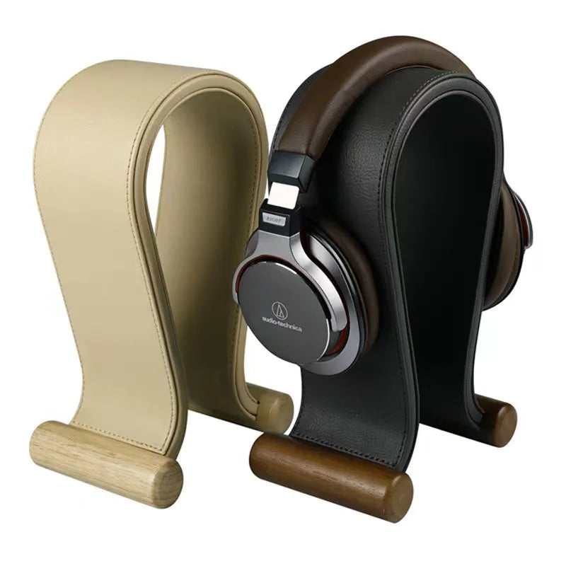 Universal Headphone Stand Wooden Leather Desk Headband Headphone Holder Rack for Airpods Max Beats Series Gaming Earphone Holder